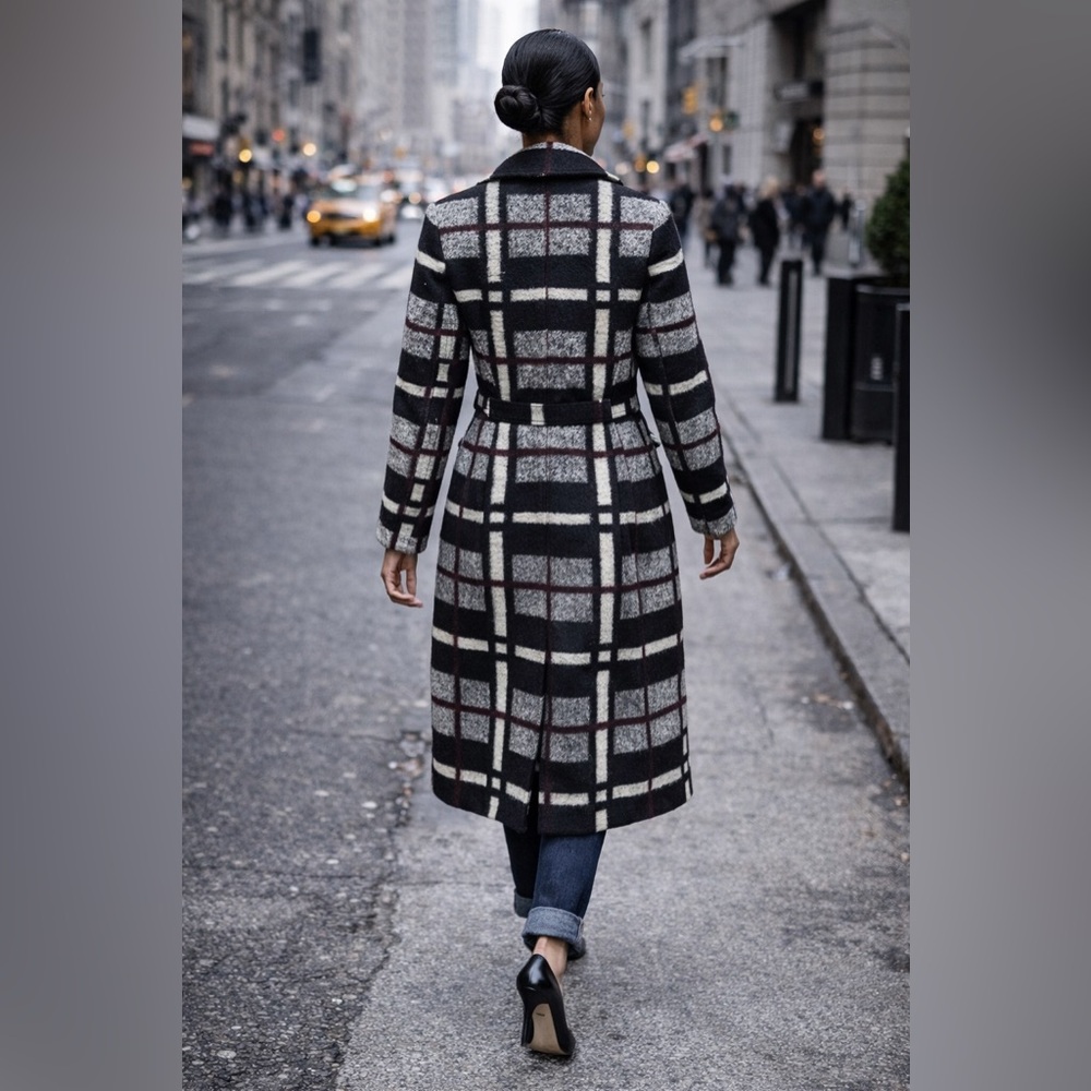 RACHEL Rachel Roy Black and White Plaid Pea Coat - Picture 2 of 15